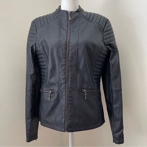 M.S.S.P. Navy Blue Faux Leather Moto Quilted Jacket Size Medium